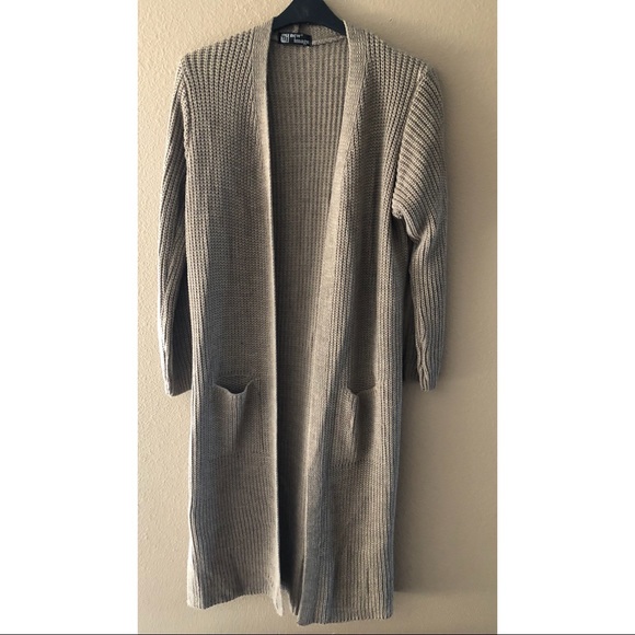 Longline cardigan in taupe - Picture 3 of 4